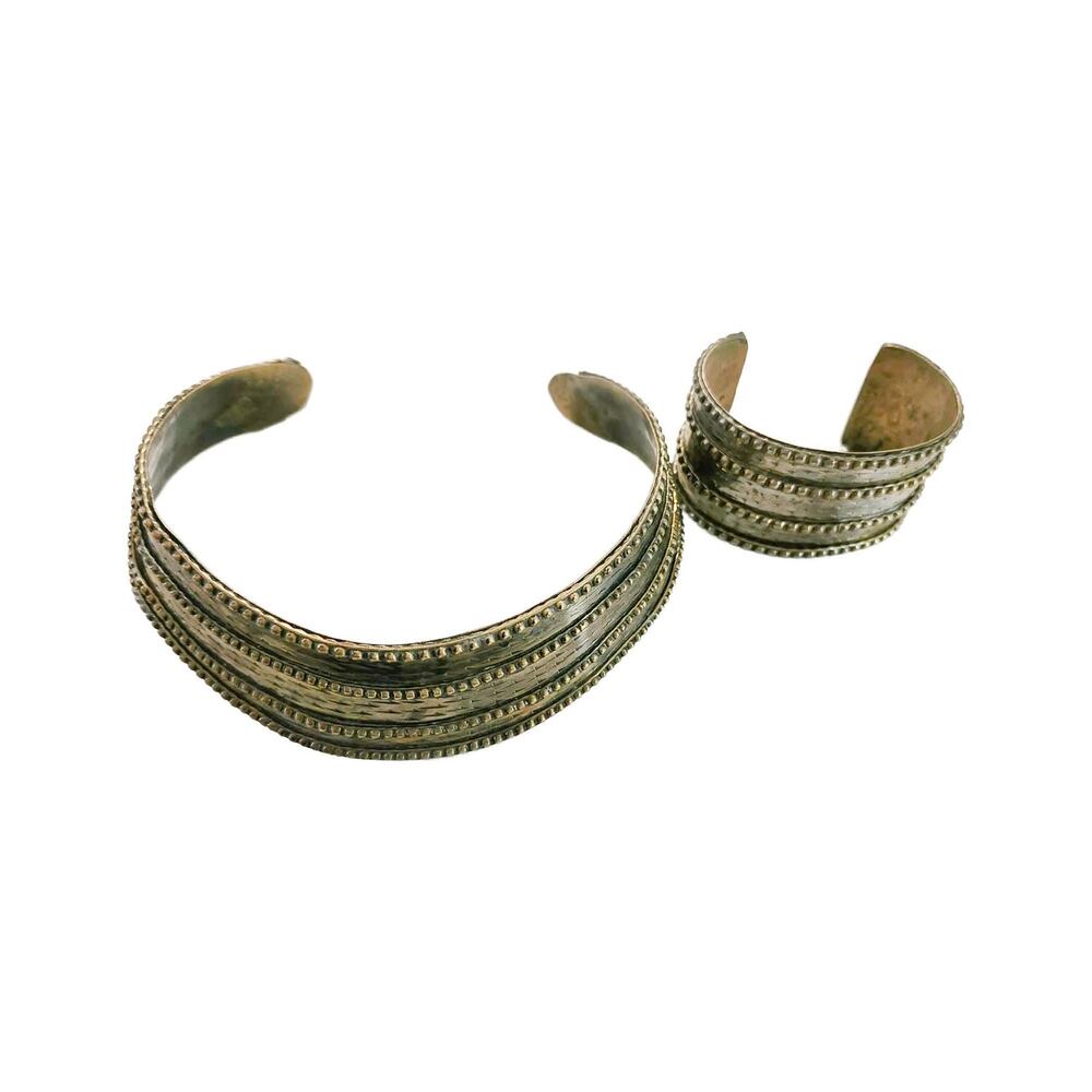 Vintage Artisan Mixed Metal Brutalist Choker and Cuff Bracelet